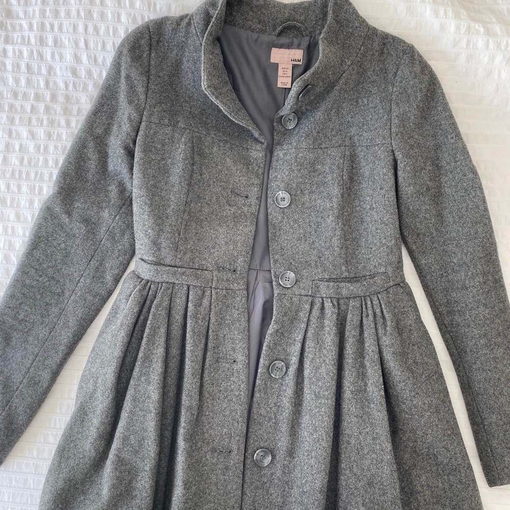 H&M Women Grey Wool Peplum Jacket Sz 4